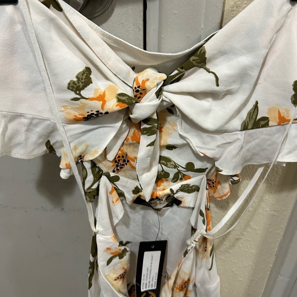 Floral Mini Dress - White and Orange - Picture 8 of 10